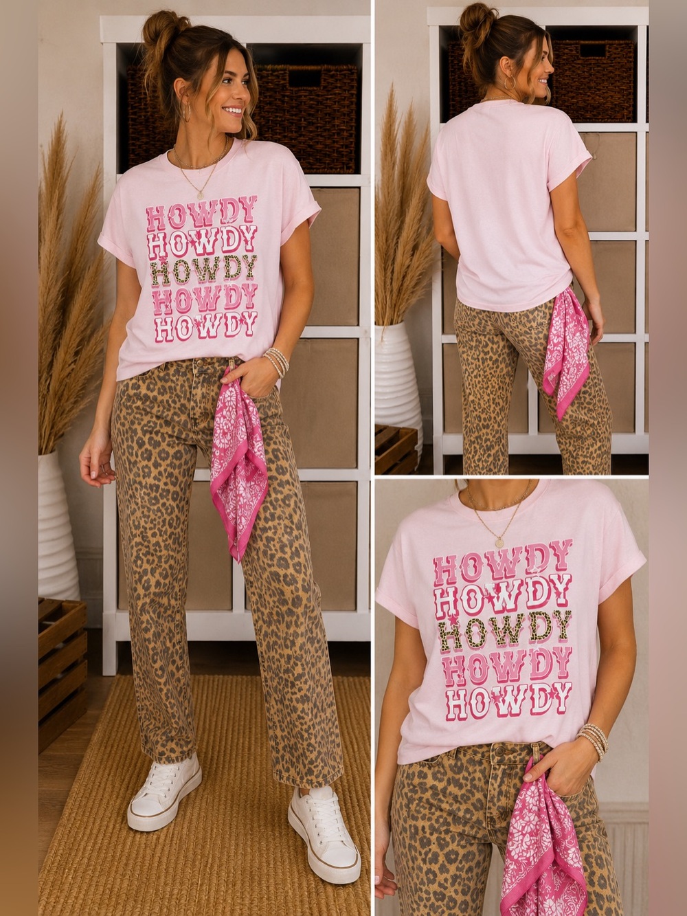Vanilla Star Leopard Ankle Jeans - pink Howdy tee pink bandana